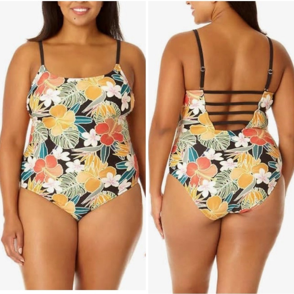 HURLEY Tropical Floral One Piece Swimsuit Strappy Back XL